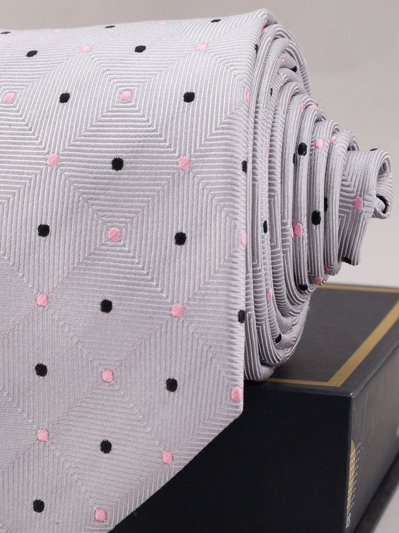 Grey Polka Woven Silk Necktie - TOSSIDO