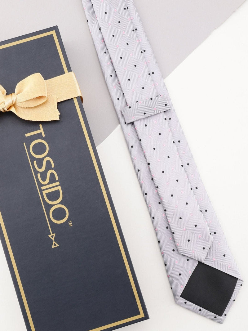 Grey Polka Woven Silk Necktie - TOSSIDO