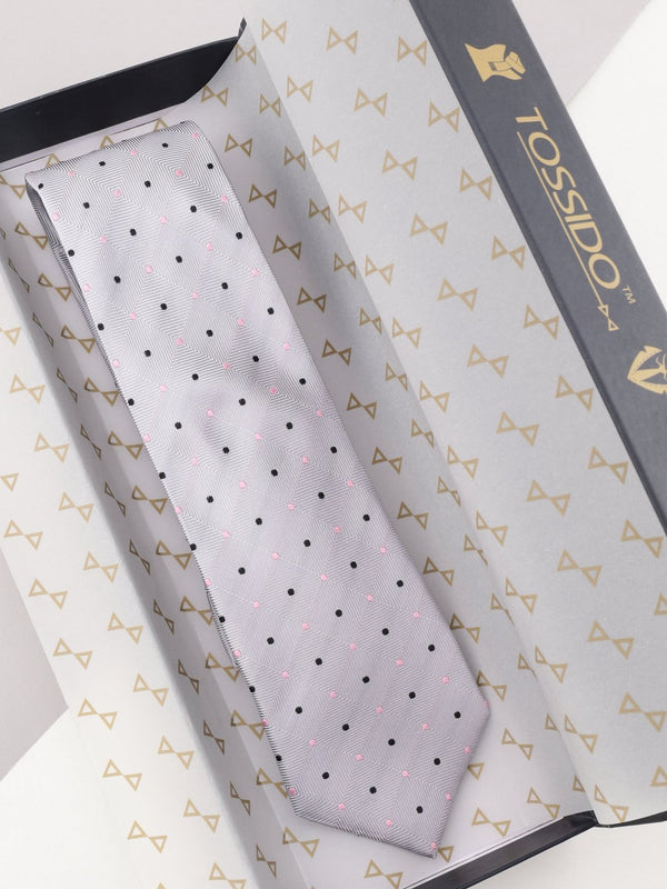 Grey Polka Woven Silk Necktie - TOSSIDO