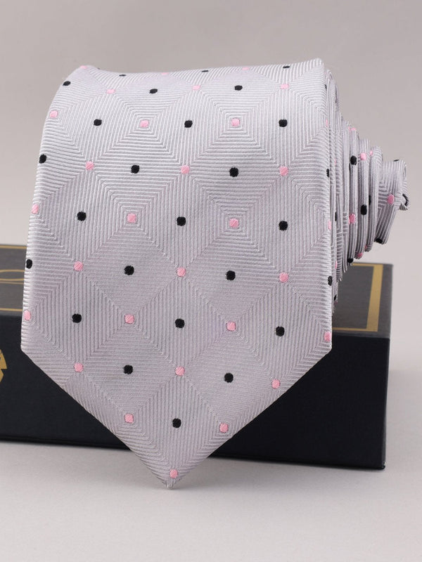 Grey Polka Woven Silk Necktie - TOSSIDO