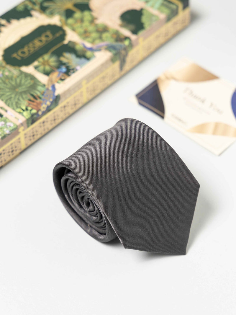 Grey Pure Silk Necktie (Teflon Coated) - TOSSIDO
