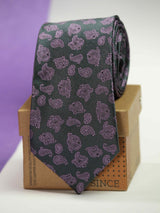 Grey & Purple paisley necktie in woven microfiber, close-up
