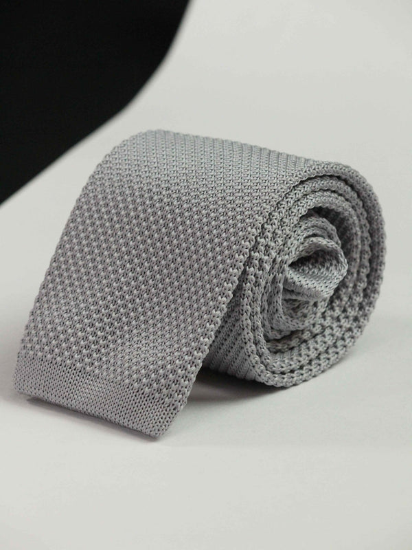 Grey Solid Knitted Necktie - TOSSIDO