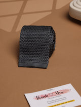 Grey Solid Silk Knitted Necktie - TOSSIDO