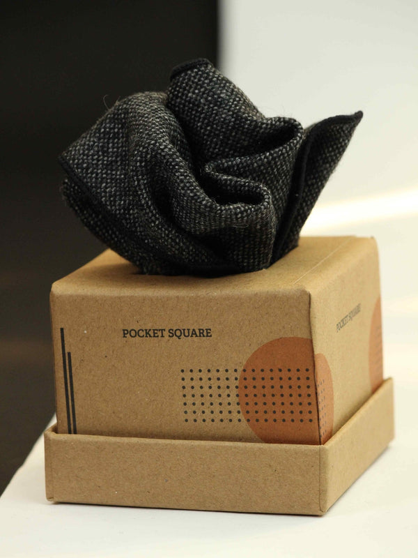 Grey Solid Wool Pocket Square - TOSSIDO