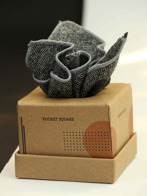Grey Solid Wool Pocket Square - TOSSIDO