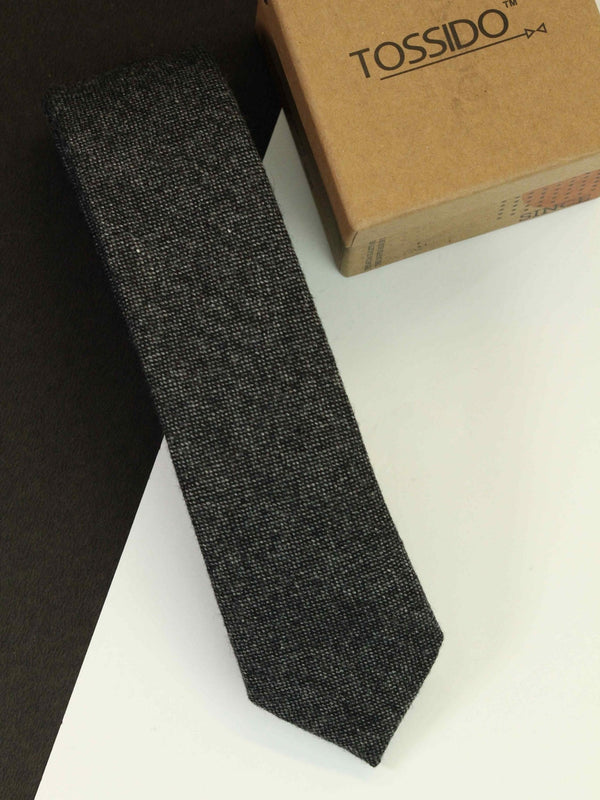 Grey Solid Wool Skinny Necktie - TOSSIDO