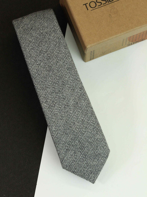 Grey Stripe Wool Skinny Necktie - TOSSIDO