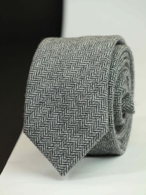 Grey Stripe Wool Skinny Necktie - TOSSIDO