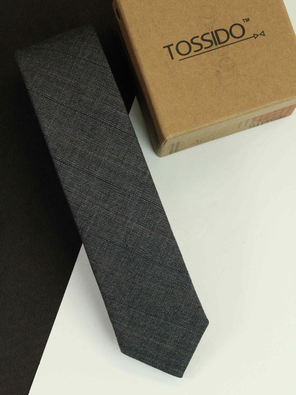 Grey Stripe Wool Skinny Necktie - TOSSIDO