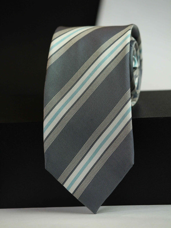 Grey Stripe Woven Silk Necktie - TOSSIDO