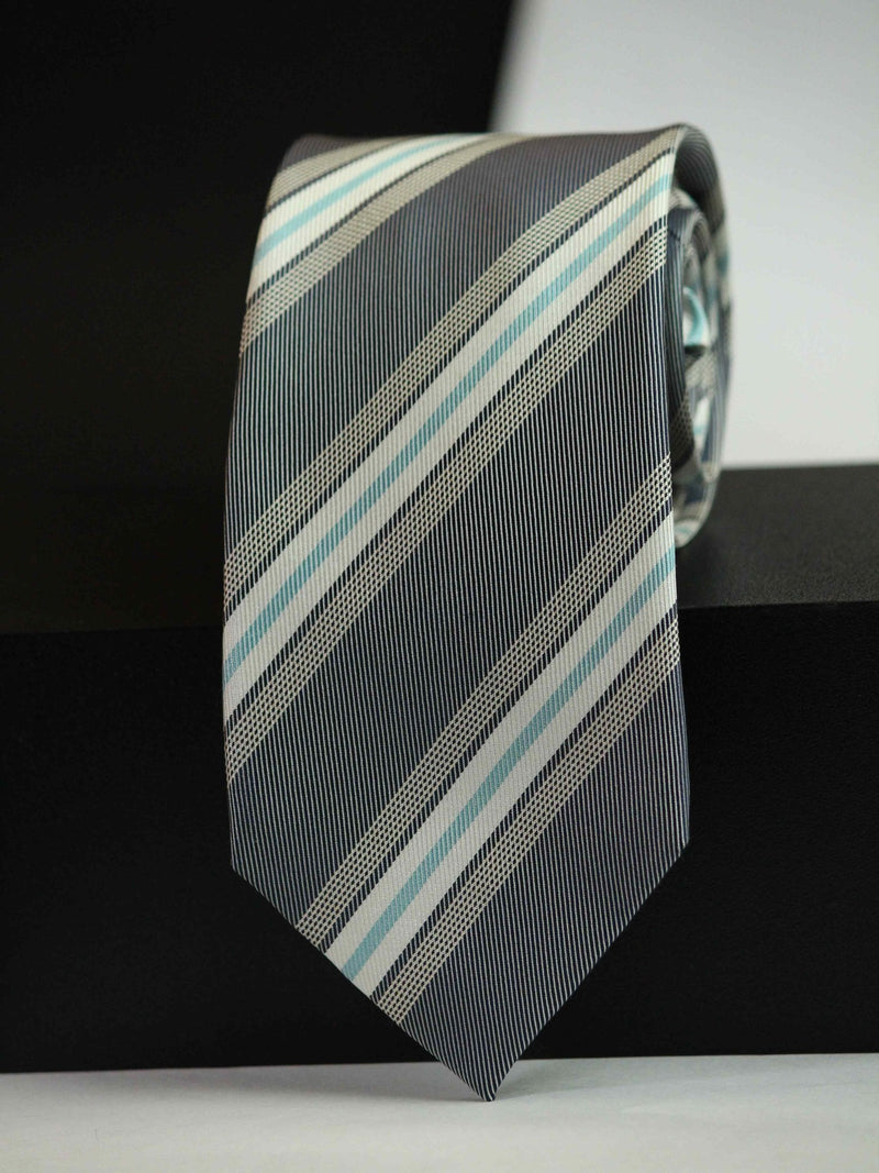 Grey Stripe Woven Silk Necktie - TOSSIDO