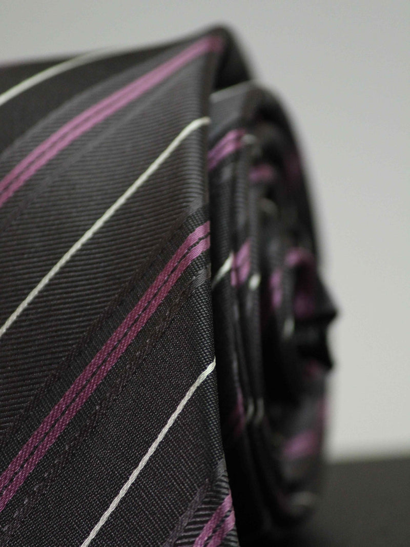 Grey Stripe Woven Silk Necktie - TOSSIDO
