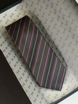 Grey Stripe Woven Silk Necktie - TOSSIDO