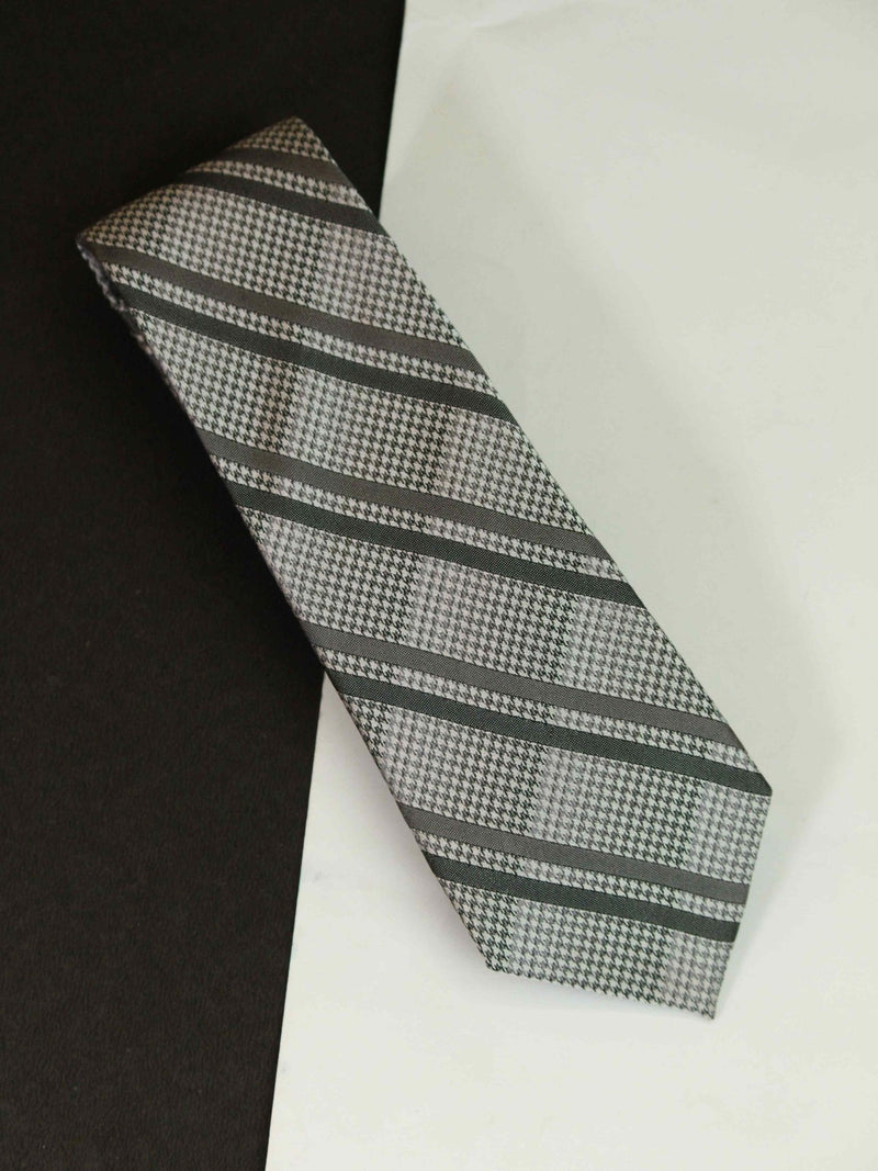 Grey Stripe Woven Silk Necktie - TOSSIDO