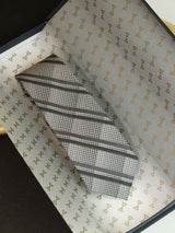 Grey Stripe Woven Silk Necktie - TOSSIDO