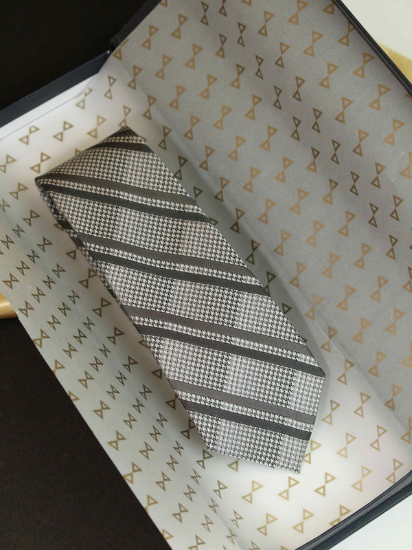 Grey Stripe Woven Silk Necktie - TOSSIDO
