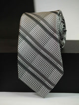 Grey Stripe Woven Silk Necktie - TOSSIDO