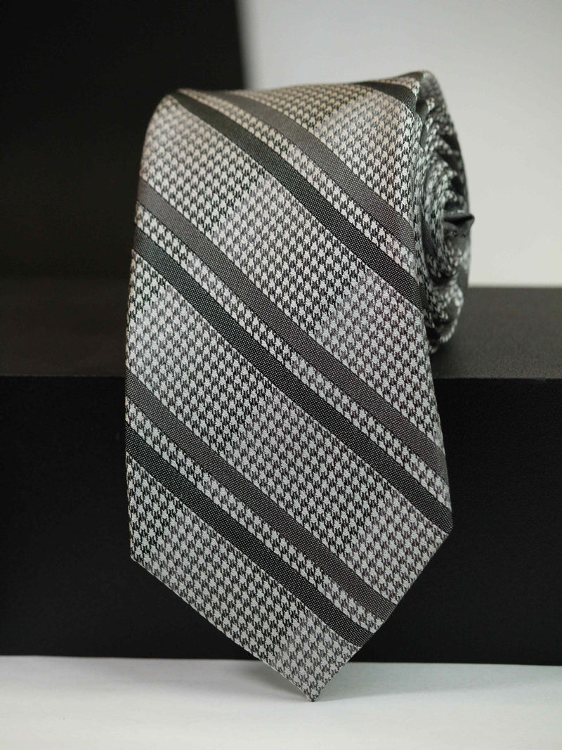 Grey Stripe Woven Silk Necktie - TOSSIDO