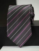 Grey Stripe Woven Silk Necktie - TOSSIDO