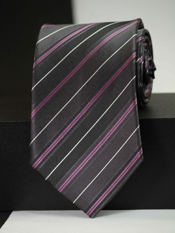 Grey Stripe Woven Silk Necktie - TOSSIDO