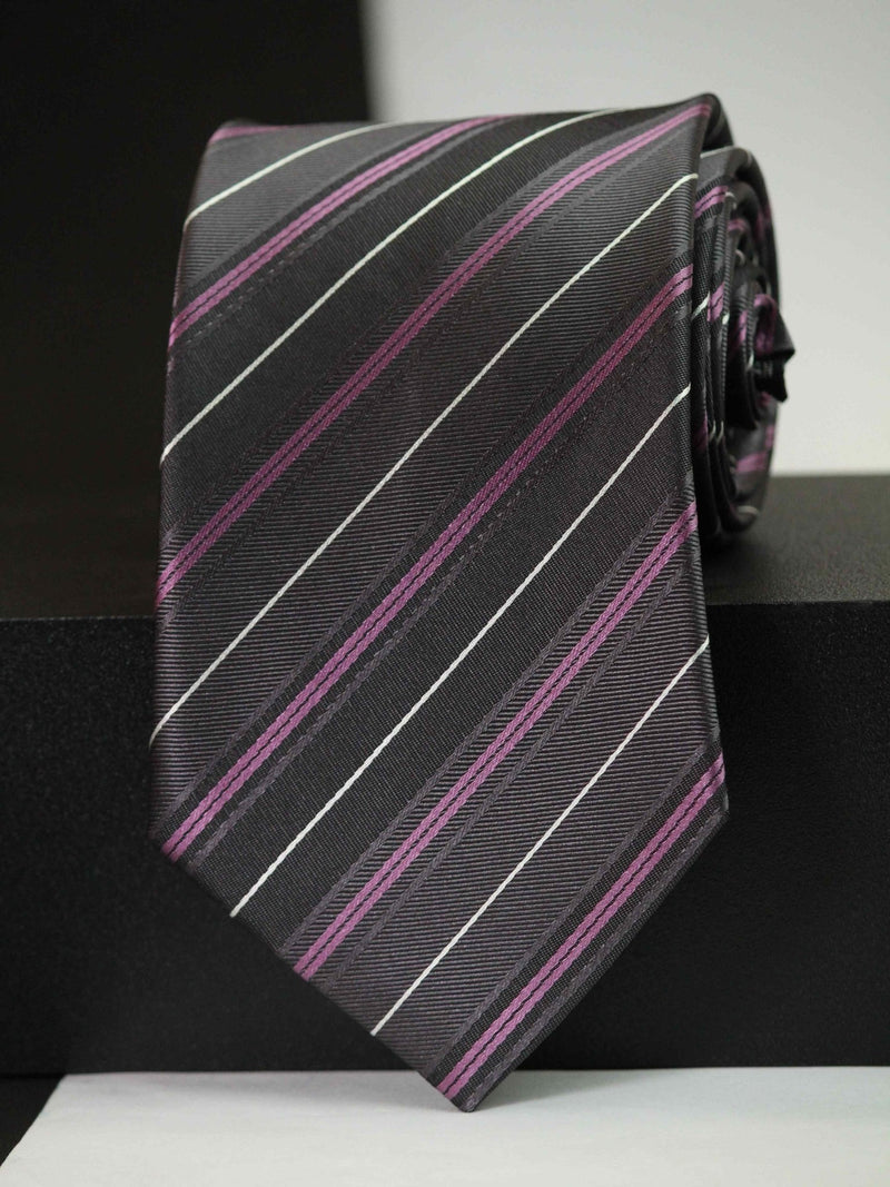 Grey Stripe Woven Silk Necktie - TOSSIDO