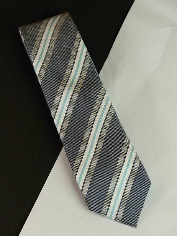 Grey Stripe Woven Silk Necktie - TOSSIDO