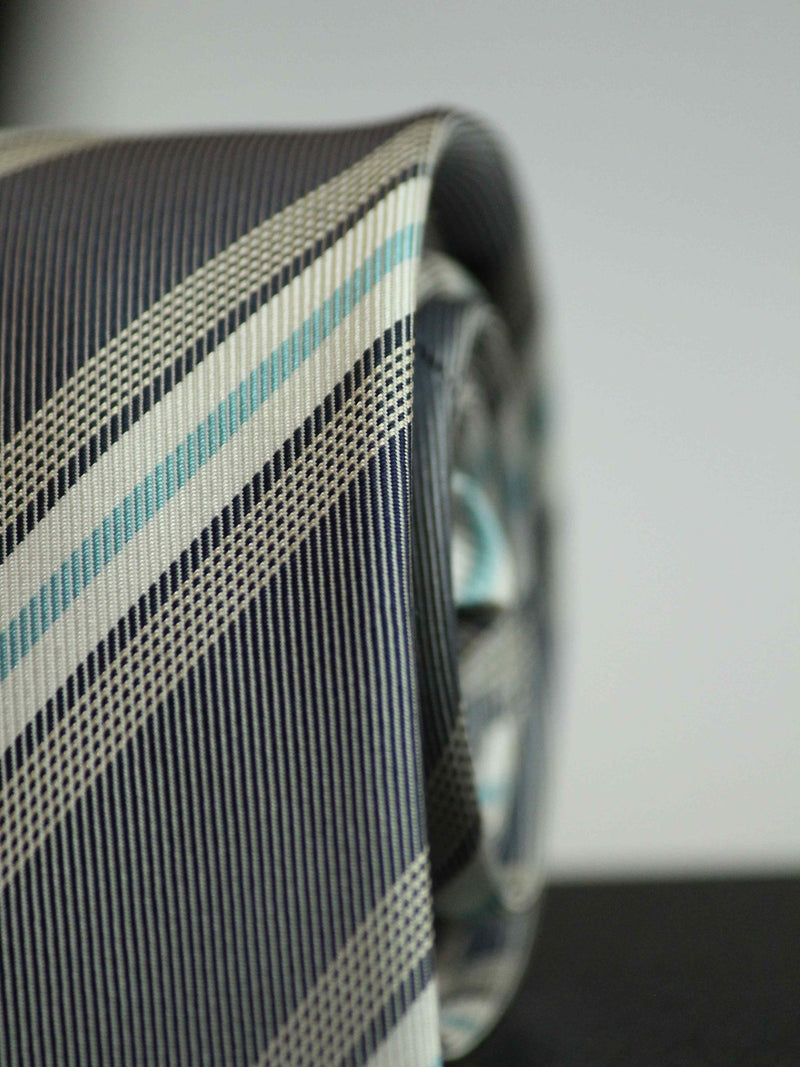 Grey Stripe Woven Silk Necktie - TOSSIDO