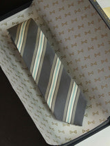 Grey Stripe Woven Silk Necktie - TOSSIDO