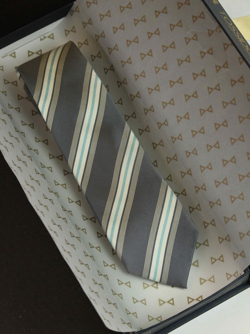 Grey Stripe Woven Silk Necktie - TOSSIDO
