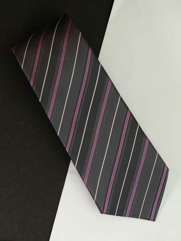 Grey Stripe Woven Silk Necktie - TOSSIDO