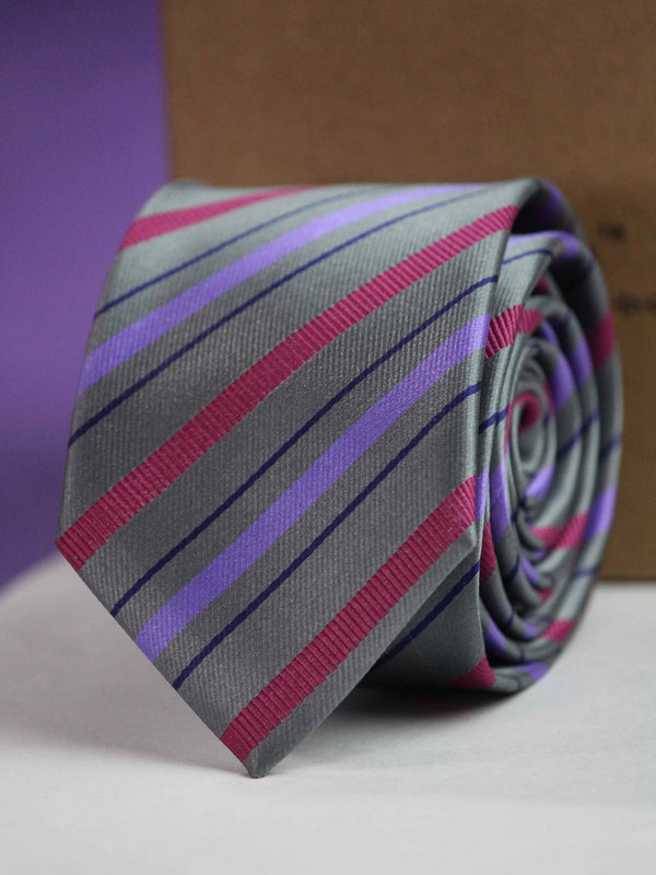 Grey Stripes Skinny Necktie - TOSSIDO