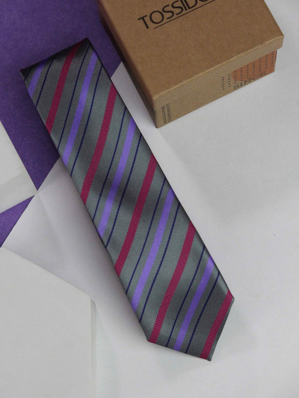 Grey Stripes Skinny Necktie - TOSSIDO