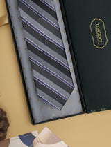 Grey Stripes Woven Silk Necktie - TOSSIDO