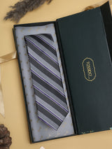 Grey Stripes Woven Silk Necktie - TOSSIDO