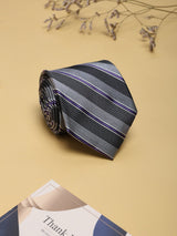 Grey Stripes Woven Silk Necktie - TOSSIDO