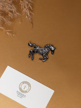 Gunmetal Crystal Running Horse Brooch