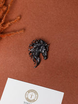 Gunmetal Flowing Mane Horse Head Brooch - TOSSIDO