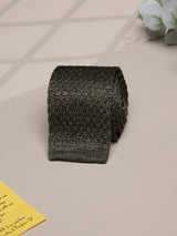 Gunmetal Grey Solid Silk Knitted Necktie - TOSSIDO
