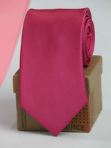 Hot Pink solid necktie in woven microfiber, flat lay