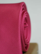 Hot Pink solid necktie in woven microfiber, tied view