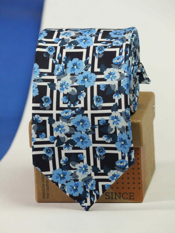 Indigo Floral Printed Necktie - TOSSIDO