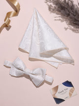 Ivory Paisley Bow Tie & Pocket Square Set - TOSSIDO