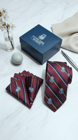 JGU Classic Crest Stripe Necktie & Pocket Square Set - TOSSIDO