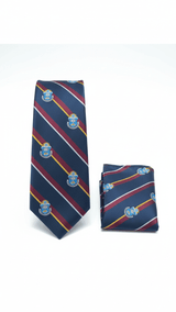 JGU Crimson Crest Stripe Necktie & Pocket Square Set - TOSSIDO