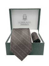 JGU Diagonal Logo Brown Microfiber Necktie & Pocket Square Set - TOSSIDO