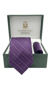 JGU Diagonal Logo Purple Microfiber Necktie & Pocket Square Set - TOSSIDO