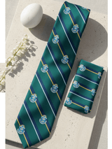 JGU Emerald Crest Stripe Necktie & Pocket Square Set - TOSSIDO
