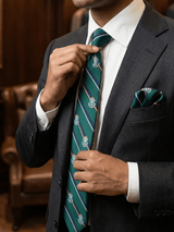JGU Emerald Crest Stripe Necktie & Pocket Square Set - TOSSIDO