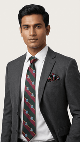 JGU Prestige Black - Maroon Woven Necktie Pocket Square Set - TOSSIDO